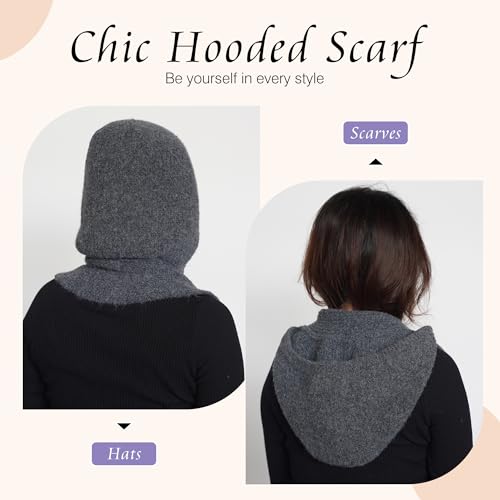 PuTian Hooded Scarf for Women Hat Scarf Set 2 In One - Soft Warm Knitted Neck Wear for Winter Cold Weather Neck Warmer (DARK GREY) by PuTian - Image 3