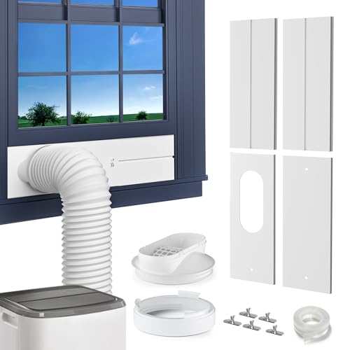 Cestluck Portable AC Window Vent Kit, with 5.9' Exhaust Hose, 5.9' Coupler and Bird Guard, Adjustable Air Conditioner Window Seal Kit Length Range (17' to 63'), Universal Sliding AC Vent Kit