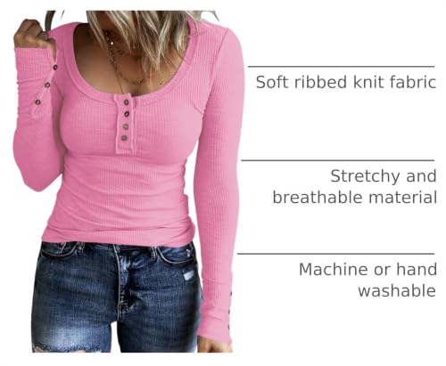 Image of KINLONSAIR Women Long Sleeve Henley Shirts Scoop Neck T-shirt Basic Tops