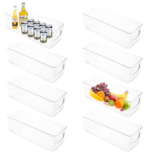 WOPPLXY 8er Set Kühlschrank Organizer, 25,4 x 7,2 x 7,2cm Kühlschrank Organizer Set mit Griff, Transparent Kunststoff Küchen Organizer für Kühlschrank, Schränke, Gefrierschrank, Schublade