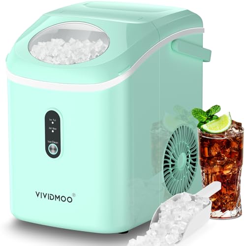 Nugget Ice Maker Countertop, 33 lbs in 24 Hours, Self-cleaning Sonic Portable, Soft Chewable Pebble Ice in 5 Mins with Ice Scoop and Basket Home/Kitchen/Office Vividmoo