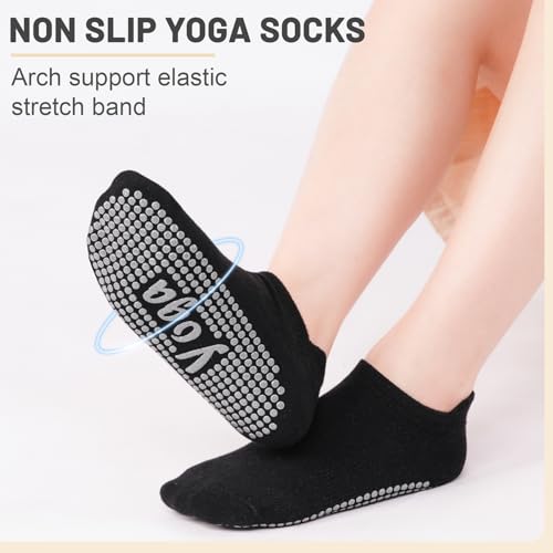Image of SkiBeaut Pilates Women Socks, 4 Pairs Non Slip Grips Yoga Ballet Dance Hospital Grippers Sticky Socks for Lady, US Size 5-8