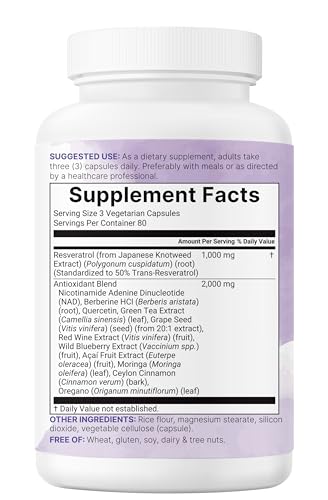 resveratrol nad supplements for women amp men 3000mg 240 veggie capsules  nmnh supplement alternative  11-in-1 antioxidant blend of quercetin moringa amp more  immune heart amp brain support