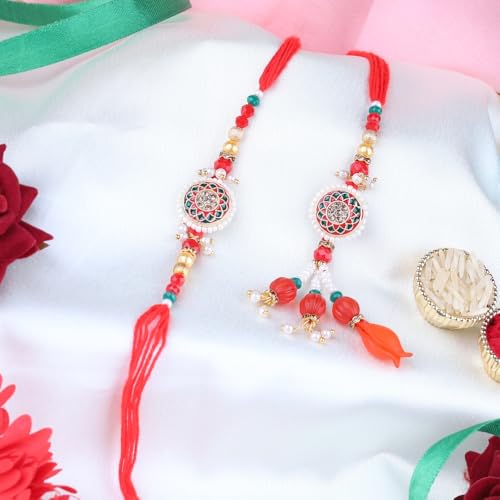 Image of Traditional Rakhi For Bhai- Bhabhi For Raksha Bandhan| Handcrafted Thread Bracelet For Brother| Indian Designer Rakhi for Bhaiya & Bhabhi Combo