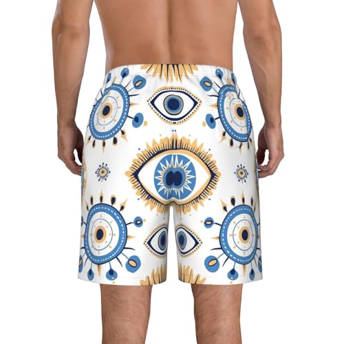 Men's Quick Dry Swim Shorts Evil Eye Boho Luxury Mystical Geometric Blue White Beach Trunks with Pockets2