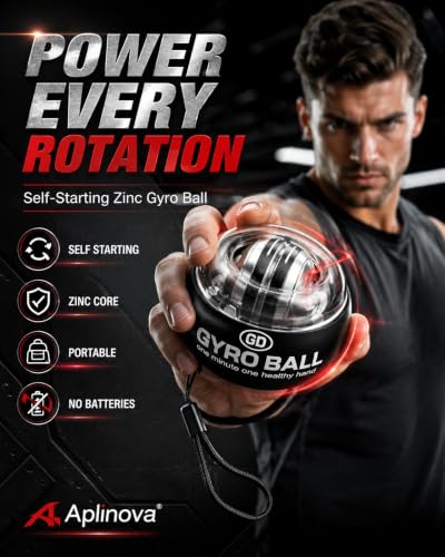 Image of Zinc Self-Starting Gyro Ball - Wrist & Forearm Exerciser for Strength Training, Hand Grip & Muscle Recovery - Fitness Wrist Ball for Arm, Finger, and Wrist Workout - Silver