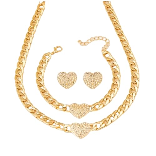 Cadeau d'anniversaire idéal lot de 3 pendentifs dorés cœur et collier chaîne cubaine