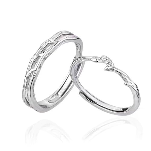Branch Promise Matching Couple Rings for Him and Her Set Silver Plated Adjustable Love Engagement Finger Ring Statement Jewelrys