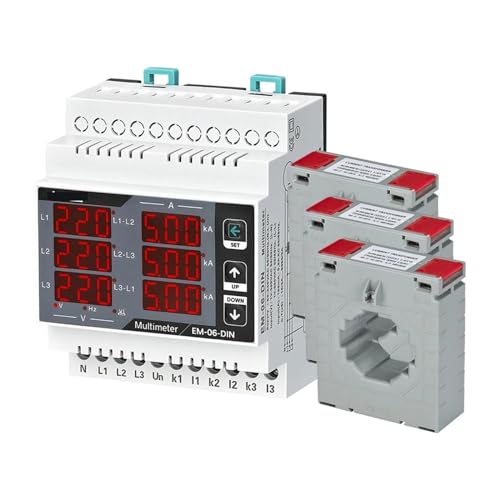 EM-06-DIN マルチメータ、三相電圧(L-L)、(L-N)、アンペア、周波数、フェーズシーケンス表示パネルメーター 12 in 1 個(カラー:3CT 1000A)