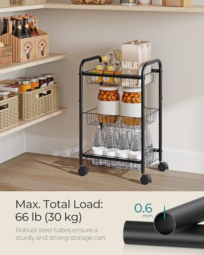 SONGMICS-3-Tier-Metal-Rolling-Cart-on-Wheels-with-Baskets-Lockable-Utility-Trolley-with-Handles-for-Kitchen-Bathroom-Closet-Storage-with-Removable-Shelves-Black-UBSC03BK SONGMICS 3 Tier Metal Rolling Cart on Wheels with Baskets Lockable Utility Trolley with Handles for Kitchen Bathroom Closet Storage with Removable Shelves Black UBSC03BK