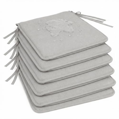 Pack 6 Cojín para silla 40x40x2 cm｜Repelente al agua y fácil de limpiar｜Con cintas de sujeción｜Funda con cremallera desmontable｜Uso interior y exterior｜Ideal para comedor, terraza, jardín u oficina