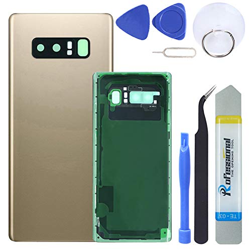 MAGIAI Rear Glass Assembly for Samsung Galaxy Note 8 (All Carriers) Back Glass Panel Cover Housing + Camera Bezel & Lens + Fingerprint Sensor Adhesive Replacement with Pry Tools (Gold)