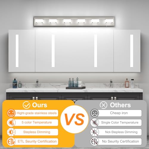 Image of Ralbay Brushed Nickel Bathroom Lights Fixtures Dimmable 5 Color Temperature Acrylic Modern Vanity Lights for Bathroom Brushed Nickel-5 CCT 40.4 inch