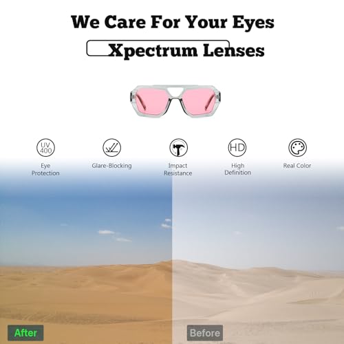 Xpectrum Retro Trendy Aviator Sunglasses for Womens Mens Vintage Hexagonal Square Double Bridge Sun Glasses X96664