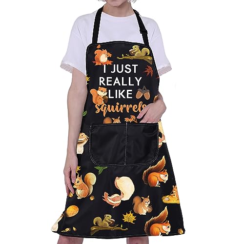 ENSIANTH Squirrel Apron Squirrel Cooking Kitchen Apron With Pockets Squirrel Lover Gifts Funny I Just Really Like Squirrel Gifts Apron (squirrel apron)