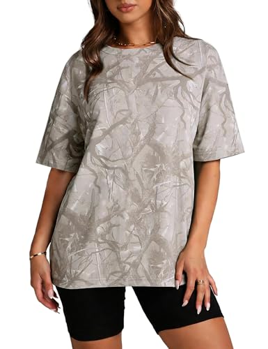 Image of Womens Camo Shirt Oversized Maple Leaf Short Sleeve T Shirts Tops | Loose Fit,White Camo T-Shirt,Crew Neck,Half Sleeve,Everyday Outfits,Gym,Workout,Home,Work,Hiking,2026 Basic Tee