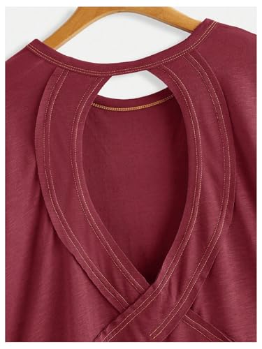 Image of SOLY HUX Women Open Back Tops Workout Backless Tee Casual Athletic Shirts Short Sleeve Oversized Gym T Shirt