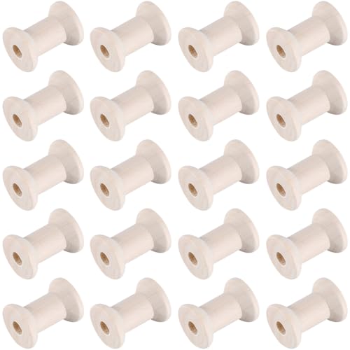 SUNNYCLUE 25Pcs Wood Thread Bobbins Wooden Spool Bulk Natural Unfinished Empty Wire Weaving Textile Ribbon Rope Roll Crochet Cord Organizer Lace Line Strings Spool for Embroidery Sewing Art DIY Craft