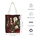 JTREHY Roses on Table Canvas Tote Cute Zipper Canvas Bags Exquisite Fashion Single Shoulder Cloth Totes Shopping Lightweight Handbag for Travel Work Gift