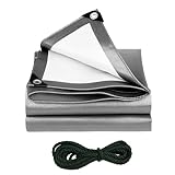 Lona Impermeable Exterior Reforzada 300 g/m², Toldo de Protección PE Doble Cara con Ojales de Aluminio y Cuerda Incluida, Resistente a Rayos UV y Lluvia para Jardín, Piscina, Coche y Leña 4 x 8