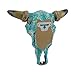 Zeckos De Leon Collections Mosaic Turquoise Tile Western Cow Bull Steer Skull with Black Horn & Hemp Rope Accent Hanging Wall Décor, 9”L x 11.3”W x 3.75”D, Black/Brown/Green/Blue/Turquoise/Teal/White