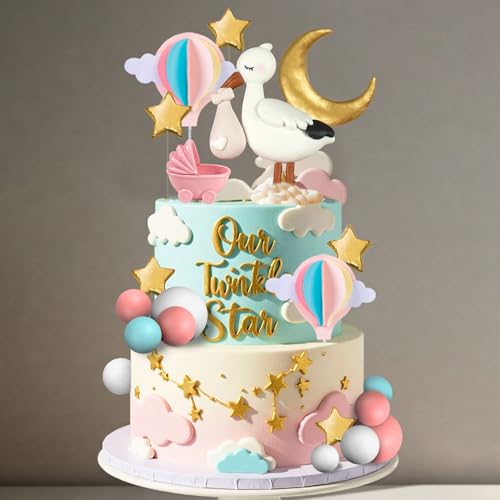 Gender Reveal Cake Topper Storks Cake Decorations Cloud Star Moon