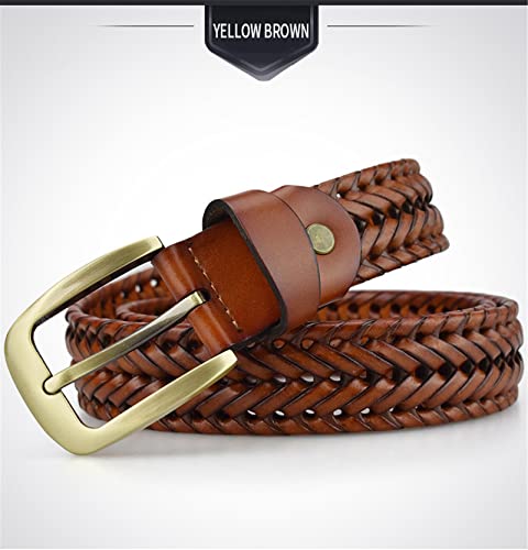 Braided Belt for Mens Woven Belts Luxury Genuine Leather Cow Straps Hand Knitted Designer Men for Jeans Girdle Male,Brown,120CM/47.3''3