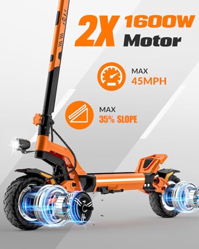 Image of JGH X5 Ultra Electric Scooter for Adults, 3200W Dual Motors Up to 45 MPH, Max 40 Mile Range, Fast Adult Electric Scooter with Vacuum Tire, Dual Suspension& Braking, Foldable E Scooter for Commuting