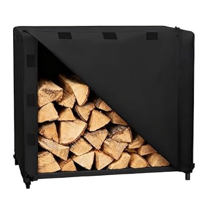 JUUDDENPARTS 4FT Robust Outdoor Log Rack Cover, Waterproof and Windproof Firewood Rack Cover, Suitable for 4-Foot Log Racks and Outdoor Fireplaces