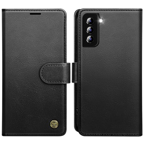 AIMOYU for Samsung Galaxy S21 5G Case Flip Wallet Leather Phone Case with [4 Card Slots] [Kickstand] [RFID Blocking] Magnetic Protective Shockproof Cover for Samsung S21 Phone Case - Black