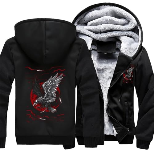 Sweat à capuche Viking pour homme avec zip et imprimé corbeau
