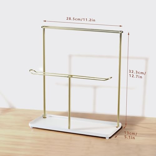 Image of Headband Holder Organizer Metal 2-Tier with Tray, Necklace Storage Hairband Rack Hair Accessories Display Stand Stand Home Bedroom College Dorm Decor for Girls Women (Gold)