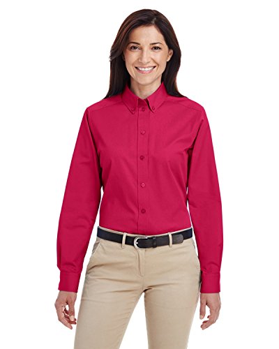 Chemise rouge homme manches longues Harriton HA en coton twill souple taille XS