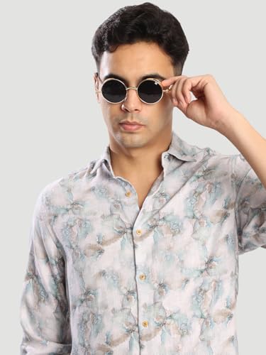 Image of BENE KLEED Men's Abstract Print Cotton Blend Shirt | Spread Collar | Full Sleeves | Tailored Fit |