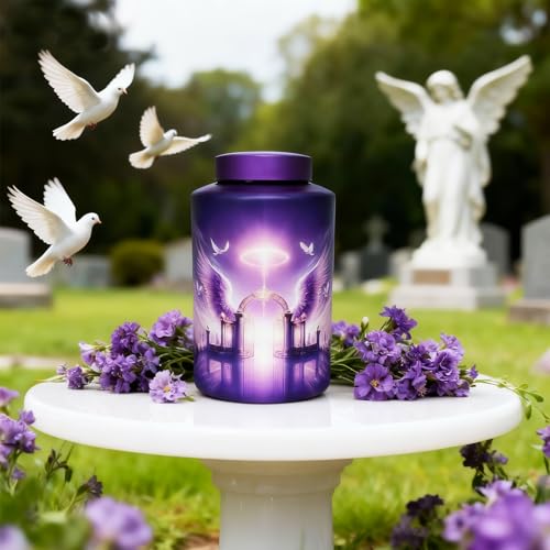 Image of Large Stainless Steel Urns for Adult Human Male Female Ashes, Decorative Funeral Cremation Urn for Women Man Remains, Waterproof Keepsake Memorial Ash Box for Home Decor,Burial(Gate of Heaven)