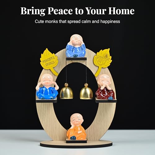 Image of ZAICUS Monk Showpiece Set of 4 | Buddha Monk Figurines with Hanging Bells | Home Office Decor, Ideal for Living Room | Housewarming Birthday Gift