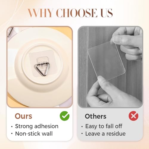 Image of Drill Free Adhesive Hooks,Upgraded Picture Hangers Without Nails,Adhesive Wall Mount Screw Hooks for Hanging,Nail Free Wall Hangers for Kitchen, Bathroom (Triangle /40PCS, Triangle Hook)