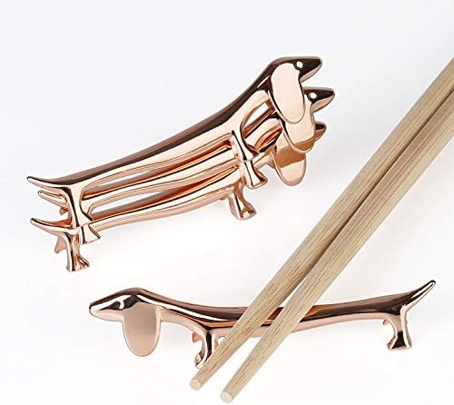 Miniatura 6 de ChezMax Juego de 5 palillos de aleación de zinc, cuchara, tenedores, cuchillos, vajilla de descanso, color oro rosa