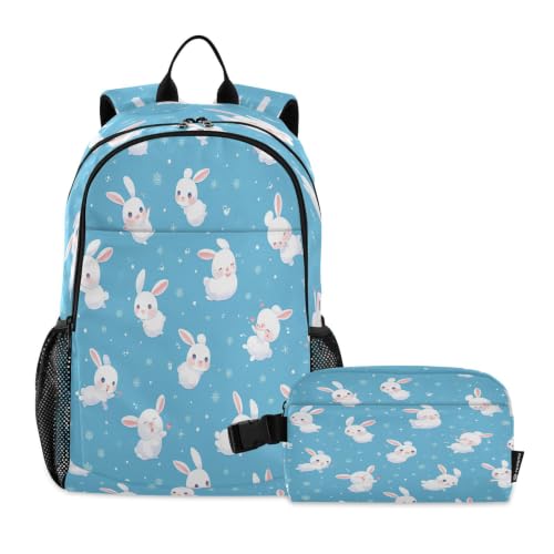 Sac à dos étudiant lapins mignons avec sac à lunch pour enfants voyageant et écoliers