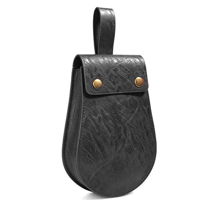 Image of Leather Belt Pouch Medieval Vintage Renaissance Viking LARP Cosplay Costumes Drawstring Coin Purse Phone Holder Waist Bag (Half-Black)
