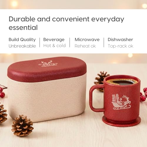 Image of Eha Earth-Friendly Christmas Gifts for Friends and Family | Secret Santa Gifts | Made with Rice Husk | Printed Christmas Mug and Coasters Set of 2, Keychain & Loopac Box | 350 ml | Coral