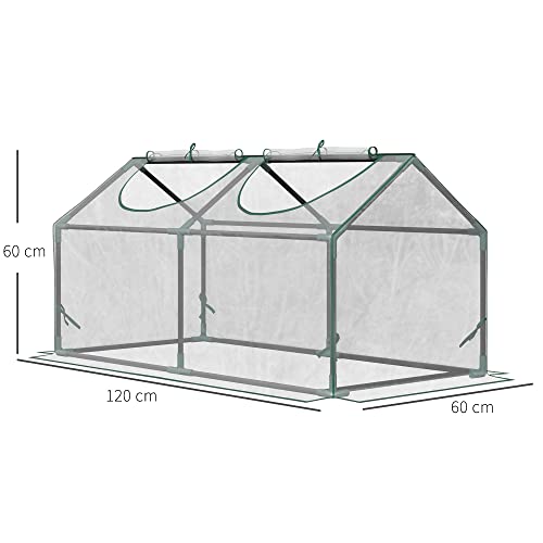 Outsunny Mini Serra Da Giardino Con 2 Finestre Avvolgibili E Copertura Pvc Anti-Uv, 120X60X60Cm, Trasparente - 7