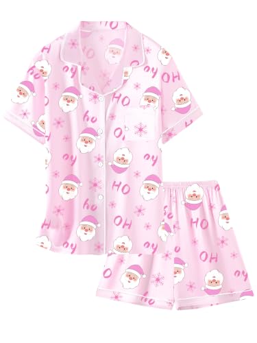 Image of Schbbbta Women Pajamas Set, 2 Pieces Satin Silk Button Down Pjs Short Sleeve Outfits Loungewear