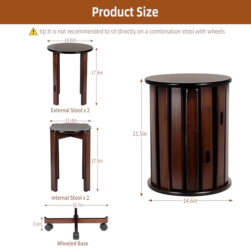 PEAYLI Stackable Stools Set of 4, Wooden Stools on Wheels, 18 Inch Stool Nesting Tables Side Table Sturdy and Durable, No Installation Required, Stackable Round Stool, Space Saving Furniture