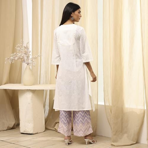 Image of BIBA Women Cotton Straight Printed Suit Set