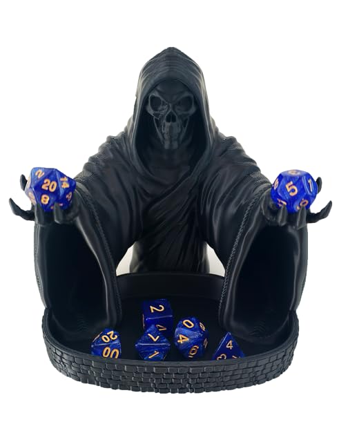 MunnyGrubbers - Grim Reaper Dice Tower - Original Design - (Random 7PCS D20 Dice Set Included) - Tabletop Roleplaying Game - Dice Roller - Dungeons and Dragons - DND - D&D - (Black)