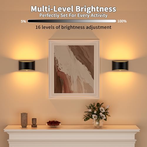 Image of Battery Operated Wall Sconce Set of Two with Remote 16 Colors RGB Dimmable Wall Light Rechargeable Wireless Magnetic Cordless Led Wall Lamp Indoor for Bedroom Bathroom Hallway Black