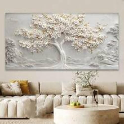 Tableau montagne fleurs blanches style chinois 40x80cm art mural salon - 2