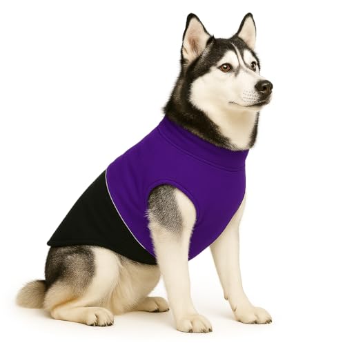 Image of The Pets Company Dog Winter Coat Jacket, Cloth, Windproof, Reversible, Light Weight, Washable, Ultra Warm Thick Fleece Lined Dog Vest For Cold Weather Protection, (Purple Black, Med - Large - 22 Inch)
