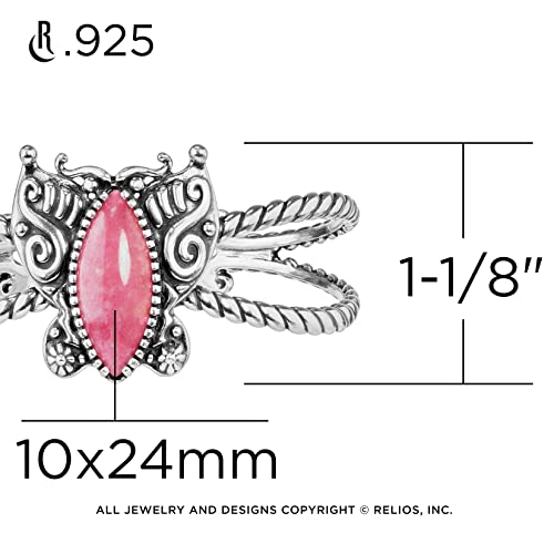 American West Sterling Pink Rhodonite Gemstone Butterfly Cuff Bracelet Size Medium #TOP3